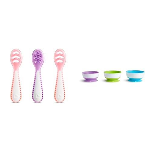 Munchkin Gentle Dip Spoon Stay Put Suction Bowl Set 3 Packs