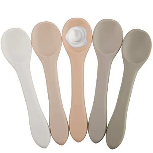 Five Silicone Baby Spoons for Toddlers Self-Feeding Heat Resistant