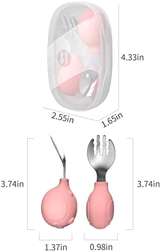 Deejoy Toddler Utensils Stainless Steel Silverware Set with Travel Case Pink