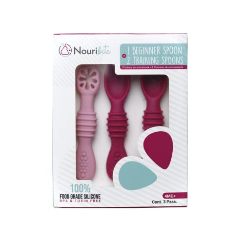 Nouribite Baby Silicone Spoons Fuchsia Set of 3 4 Months