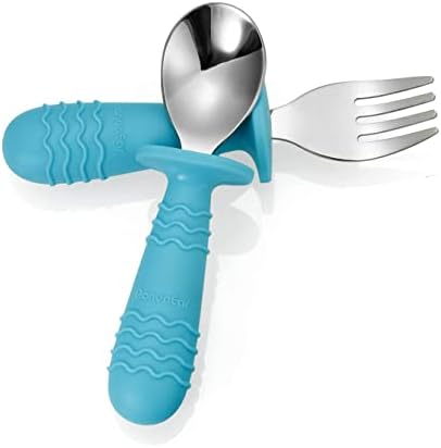 Perfect for Safety 4-Set Baby Utensils with Silicone Stainless-Steel Transparency