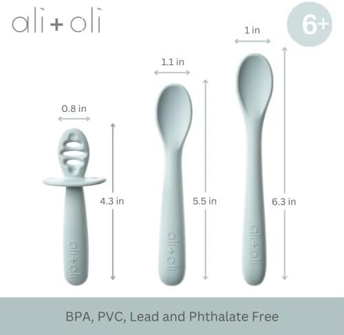 AliOli 3pc Silicone Spoon Set for Baby Blue
