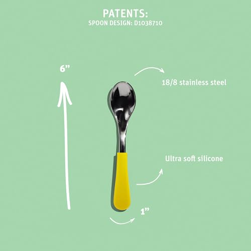 Stainless Steel Baby Spoons Spring-Loaded silicone handles