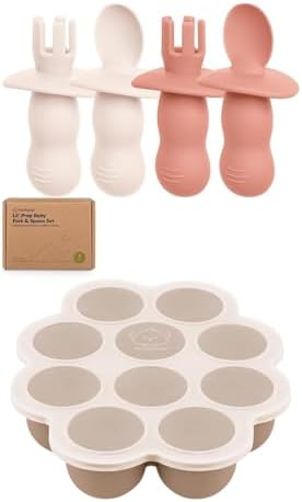 KeaBabies 4-Pack Silicone Baby Spoon Fork Set with Freezer Tray
