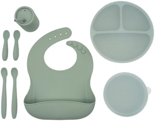 WeeSprout Baby Led Weaning Bundle Silicone Suction Bowl Spoons Bib Cup Dishwasher Safe