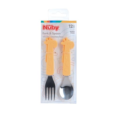 Nuby Animal Friends Silicone and Stainless Steel Flatware Set