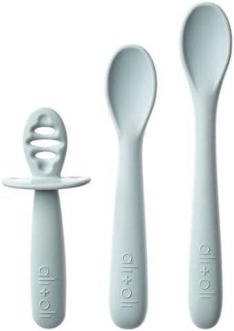 AliOli 3pc Silicone Spoon Set for Baby Blue