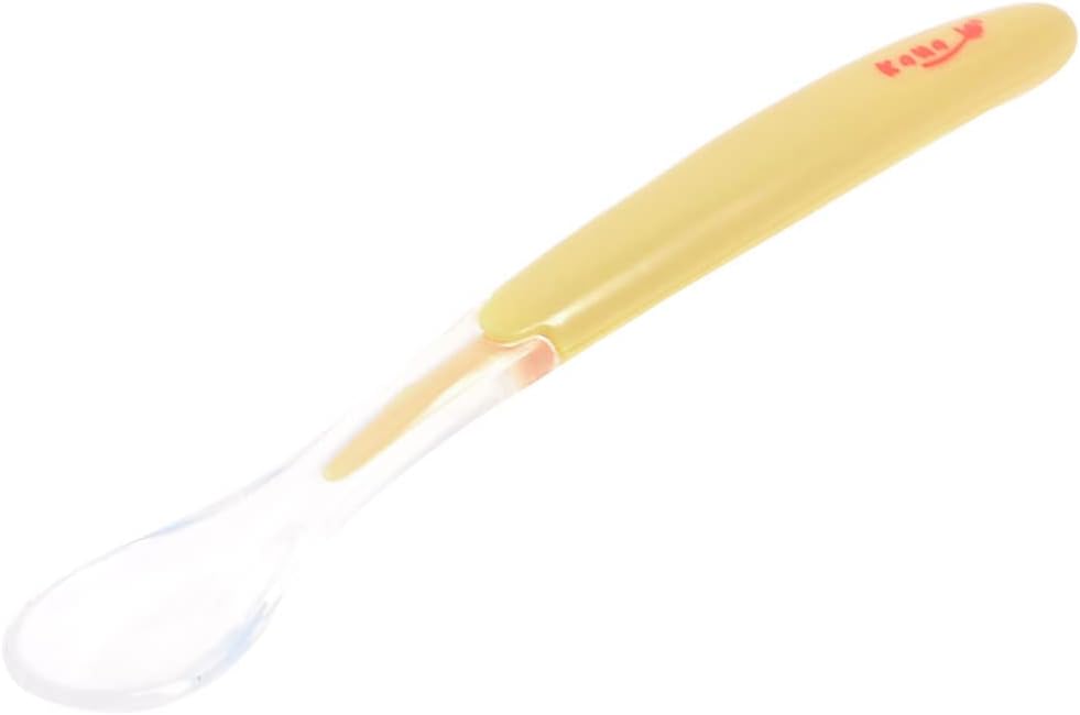 Safe silicone baby spoon yellow soft handle