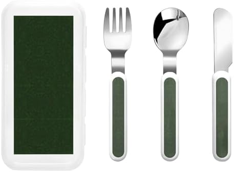 Hunter Green Floral Pattern Flatware Set with Travel Case