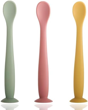 Bendable silicone baby spoons for self-feeding