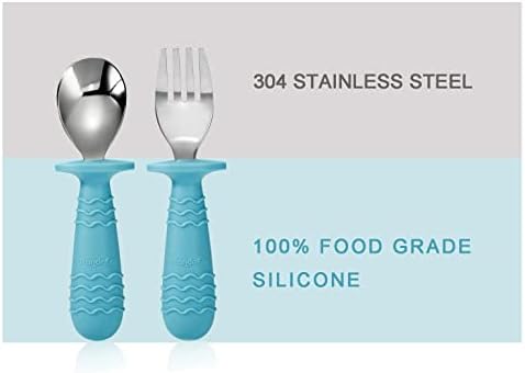 Perfect for Safety 4-Set Baby Utensils with Silicone Stainless-Steel Transparency
