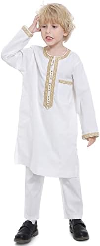 Qianliniuinc - Boys Muslim Clothing Kaftan Set - Styleful Robe for interpretive occasions