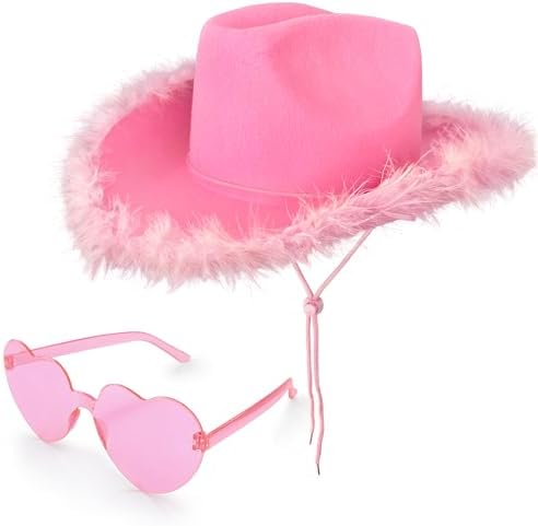 Feather Heart Pink Cowboy Hat for Party Bridesmaids