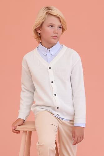 Lilax Little Boys Basic Long Sleeve V-Neck Classic Knit Cardigan Sweater