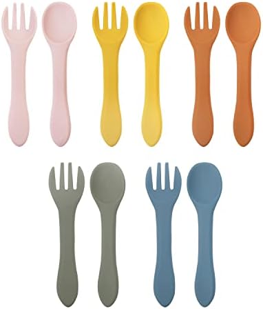 Durable 10-Piece Silicone Baby Spoons and Forks for Self-Feeding