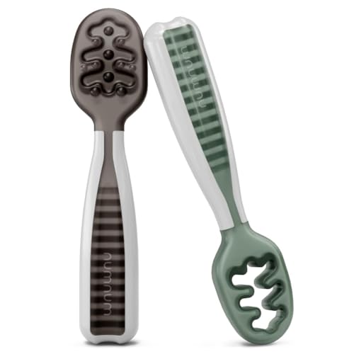NumNum BPA-Free Silicone Toddler Spoons 2-Pack 6 Months GrayGreen