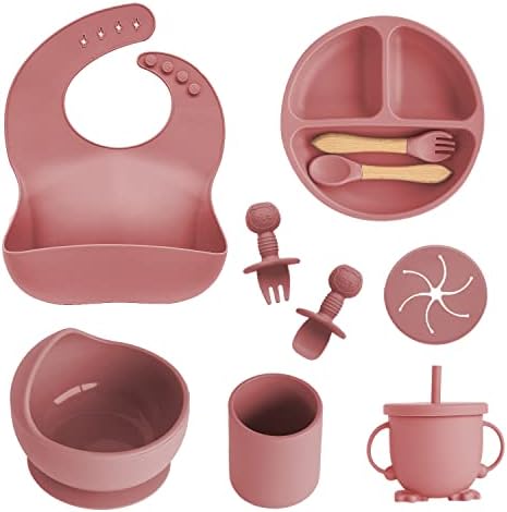 10pcs Baby Feeding Set with Suction Bowl and Plate Pink