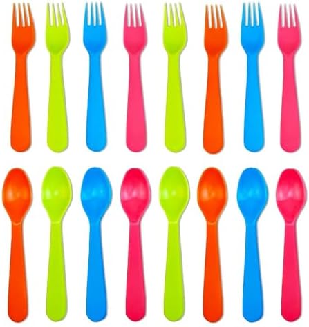 Jawbush 16-Piece Plastic Flatware Set for Kids Lunch