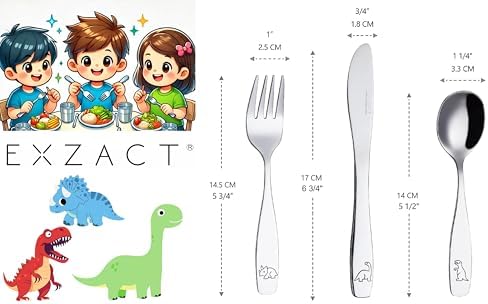 Exzact Kids Flatware Set - Stainless Steel Dinosaurs Forces - 6-Piece Family Set