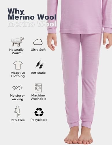 Kids Unisex Merino Wool Thermal Base Layer Pants Lightweight and Comfortable