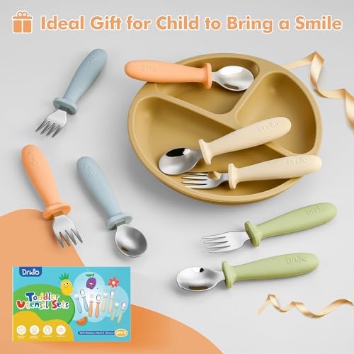 DRKIO 8-Piece Toddler Utensil Set with Silicone Handle