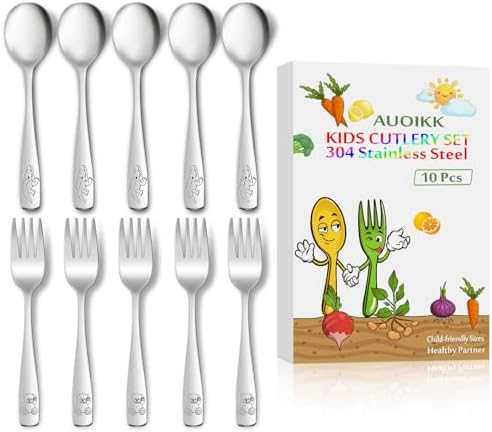 10-Piece Toddler Flatware Set Kids Utensils with Ergonomic Design