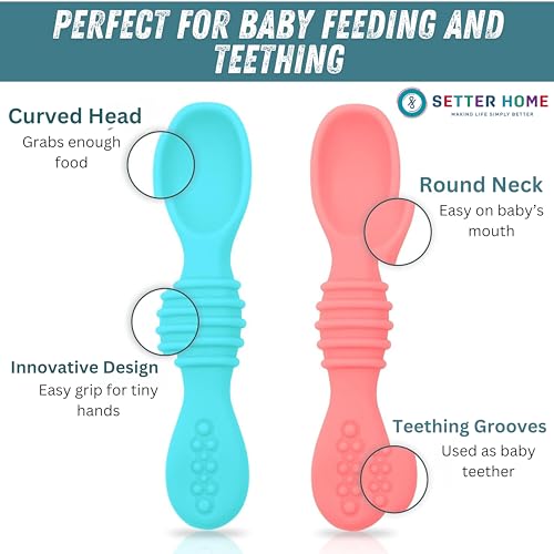 Sturdy soft BPA-free silicone baby spoons Self-feeding 6-12 months