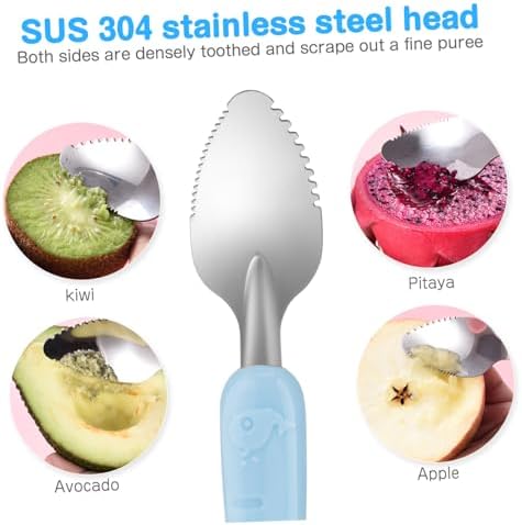 Double-Headed Stainless Steel Silicone Baby Spoon for Fruit Scraping
