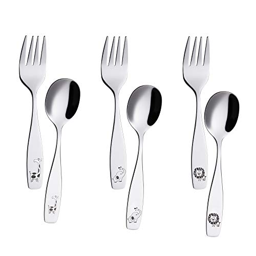 Annova Kids Silverware Safari Animal Etched 6-Piece Flatware Set
