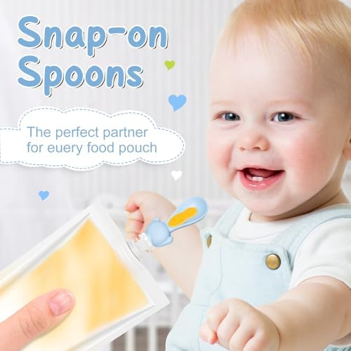 Sturdy Silicone Baby Spoons with Squeeze Pouch Feeder Attachments for Infant Food