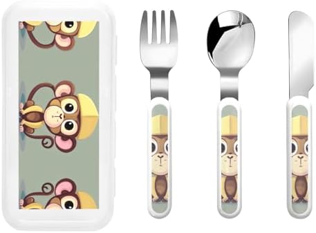 Cute Monkey Print Utensils Set with Travel Case