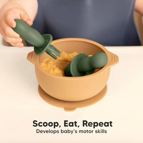 4-Pack Silicone Baby Spoon Fork Set - Safe for Teething BLW