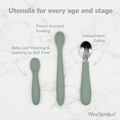 WeeSprout - 3-Piece Baby Spoons for Self-Feeding Gentle on Gums Teeth