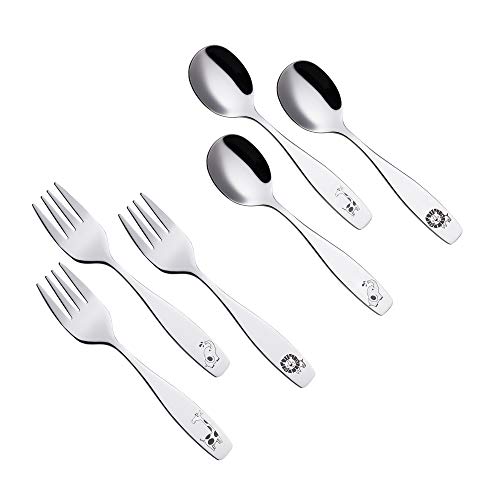 Annova Kids Silverware Safari Animal Etched 6-Piece Flatware Set