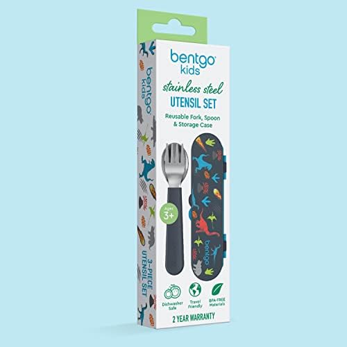 Bentgo Kids Durable Stainless Steel Flatware Set with Storage Case Dinosaur Minerals