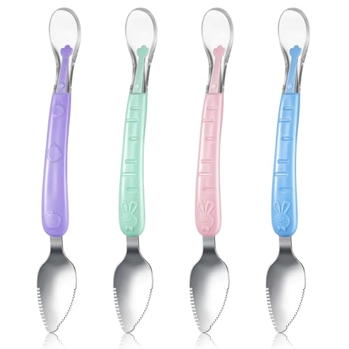 Lallisa 4-in-1 Double-Ended Silicone Steel Baby Feeding Tool Set