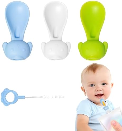 Sturdy Silicone Baby Spoons with Squeeze Pouch Feeder Attachments for Infant Food