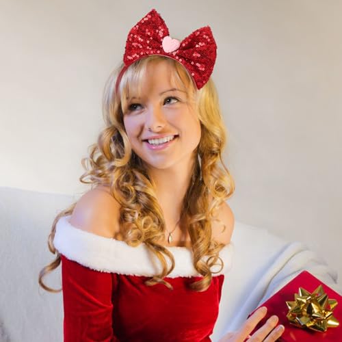 Festive Red Heart Bow Headband for Women