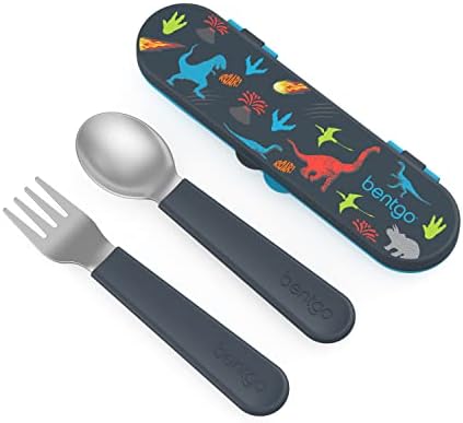 Bentgo Kids Durable Stainless Steel Flatware Set with Storage Case Dinosaur Minerals