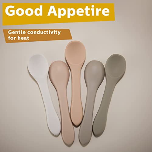 Five Silicone Baby Spoons for Toddlers Self-Feeding Heat Resistant