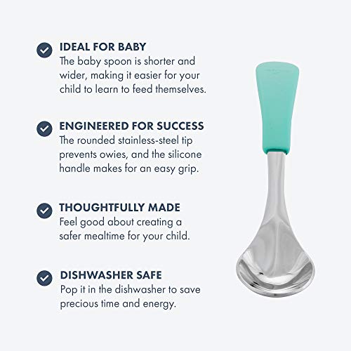 Stainless Steel Baby Spoons Spring-Loaded silicone handles