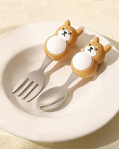 Toddler Utensils Set with Case 1810 Stainless Steel 12 Months 2 Pack BearDog