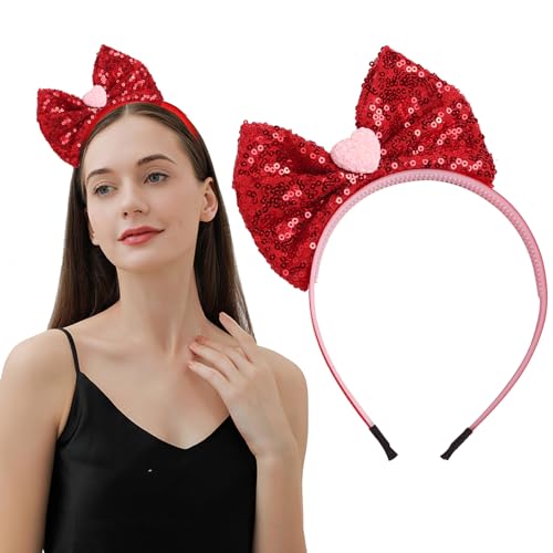 Festive Red Heart Bow Headband for Women