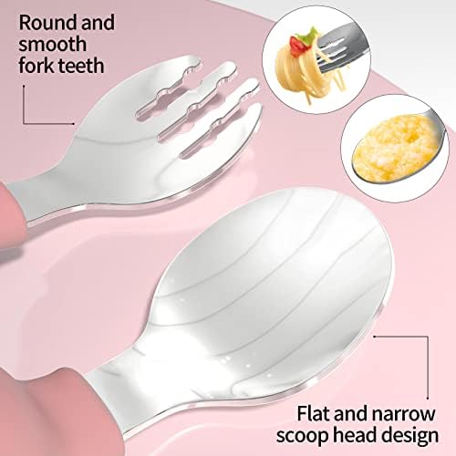 Deejoy Toddler Utensils Stainless Steel Silverware Set with Travel Case Pink