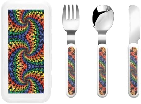 Bear Dancing Tie Dye Print Flatware Set with Case Dishwasher BPA-Free