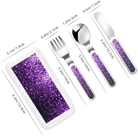 Beautiful Purple Glitter Print Flatware Set with Travel Case