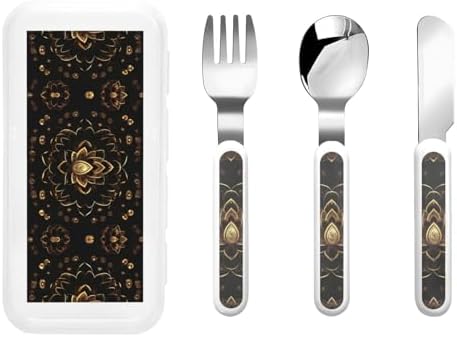 Gold Lotus Silverware Set with Travel Case - Durable Practical Design