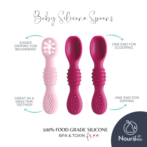 Nouribite Baby Silicone Spoons Fuchsia Set of 3 4 Months