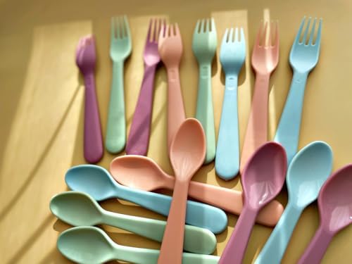 16 Kids Plastic Spoons BPA-Free Reusable School Travel Set