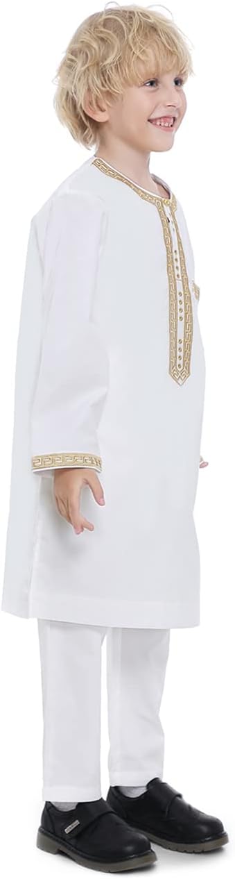 Qianliniuinc - Boys Muslim Clothing Kaftan Set - Styleful Robe for interpretive occasions